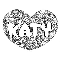 Coloraci&oacute;n del nombre KATY - decorado mandala de coraz&oacute;n