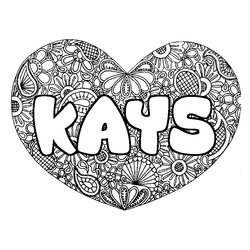 Coloraci&oacute;n del nombre KAYS - decorado mandala de coraz&oacute;n