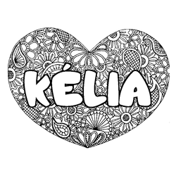 Coloraci&oacute;n del nombre K&Eacute;LIA - decorado mandala de coraz&oacute;n