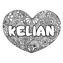 Coloraci&oacute;n del nombre KELIAN - decorado mandala de coraz&oacute;n