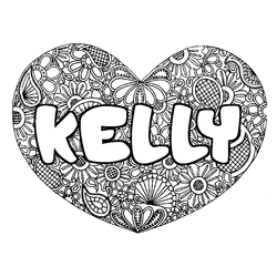 Coloraci&oacute;n del nombre KELLY - decorado mandala de coraz&oacute;n