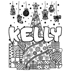 Coloraci&oacute;n del nombre KELLY - decorado &aacute;rbol de Navidad y regalos
