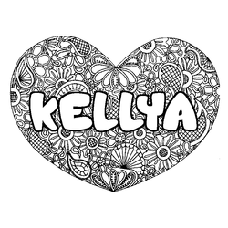 Coloraci&oacute;n del nombre KELLYA - decorado mandala de coraz&oacute;n
