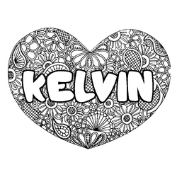 Coloraci&oacute;n del nombre KELVIN - decorado mandala de coraz&oacute;n