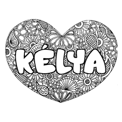 Coloraci&oacute;n del nombre K&Eacute;LYA - decorado mandala de coraz&oacute;n