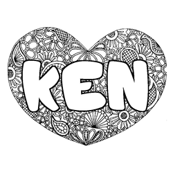 Coloraci&oacute;n del nombre KEN - decorado mandala de coraz&oacute;n