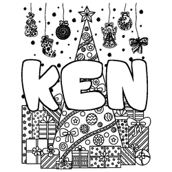 Coloraci&oacute;n del nombre KEN - decorado &aacute;rbol de Navidad y regalos
