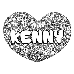 Coloraci&oacute;n del nombre KENNY - decorado mandala de coraz&oacute;n