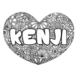 Coloraci&oacute;n del nombre KENJI - decorado mandala de coraz&oacute;n