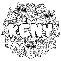 Coloraci&oacute;n del nombre KENY - decorado b&uacute;hos