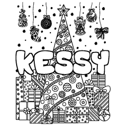 Coloraci&oacute;n del nombre KESSY - decorado &aacute;rbol de Navidad y regalos