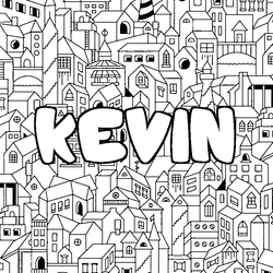 Coloraci&oacute;n del nombre KEVIN - decorado ciudad