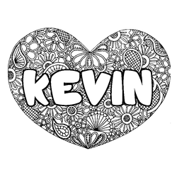 Coloraci&oacute;n del nombre KEVIN - decorado mandala de coraz&oacute;n