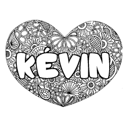 Coloraci&oacute;n del nombre K&Eacute;VIN - decorado mandala de coraz&oacute;n