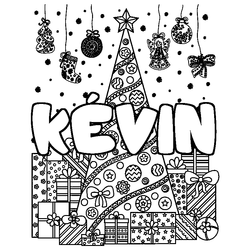 Coloraci&oacute;n del nombre K&Eacute;VIN - decorado &aacute;rbol de Navidad y regalos