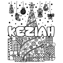 Coloraci&oacute;n del nombre KEZIAH - decorado &aacute;rbol de Navidad y regalos