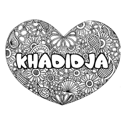 Coloraci&oacute;n del nombre KHADIDJA - decorado mandala de coraz&oacute;n