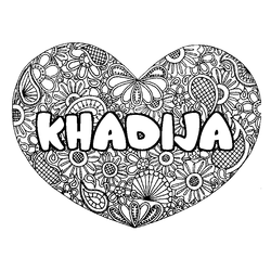 Coloraci&oacute;n del nombre KHADIJA - decorado mandala de coraz&oacute;n