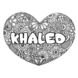 Coloraci&oacute;n del nombre KHALED - decorado mandala de coraz&oacute;n