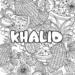 Coloraci&oacute;n del nombre KHALID - decorado mandala de frutas