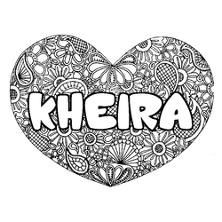 Coloraci&oacute;n del nombre KHEIRA - decorado mandala de coraz&oacute;n