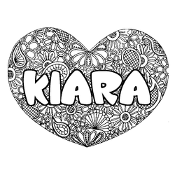 Coloraci&oacute;n del nombre KIARA - decorado mandala de coraz&oacute;n