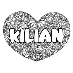 Coloraci&oacute;n del nombre KILIAN - decorado mandala de coraz&oacute;n