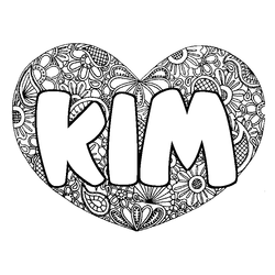 Coloraci&oacute;n del nombre KIM - decorado mandala de coraz&oacute;n