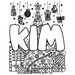 Coloraci&oacute;n del nombre KIM - decorado &aacute;rbol de Navidad y regalos