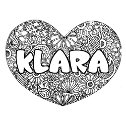Coloraci&oacute;n del nombre KLARA - decorado mandala de coraz&oacute;n