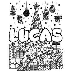 Coloraci&oacute;n del nombre LUCAS - decorado &aacute;rbol de Navidad y regalos
