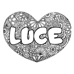 Coloraci&oacute;n del nombre LUCE - decorado mandala de coraz&oacute;n