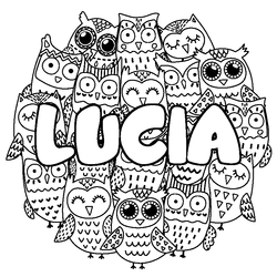 Coloraci&oacute;n del nombre LUCIA - decorado b&uacute;hos