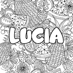 Coloraci&oacute;n del nombre LUCIA - decorado mandala de frutas