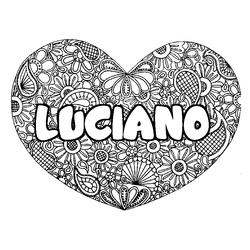 Coloraci&oacute;n del nombre LUCIANO - decorado mandala de coraz&oacute;n