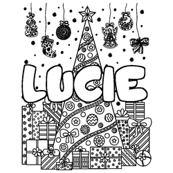 Coloraci&oacute;n del nombre LUCIE - decorado &aacute;rbol de Navidad y regalos