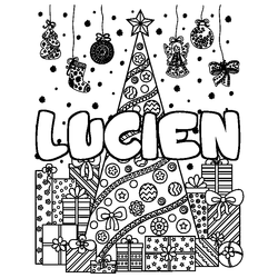 Coloraci&oacute;n del nombre LUCIEN - decorado &aacute;rbol de Navidad y regalos