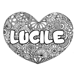 Coloraci&oacute;n del nombre LUCILE - decorado mandala de coraz&oacute;n