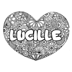 Coloraci&oacute;n del nombre LUCILLE - decorado mandala de coraz&oacute;n