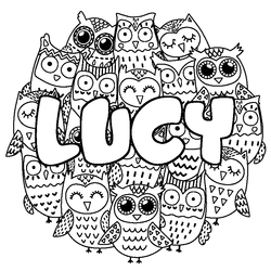 Coloraci&oacute;n del nombre LUCY - decorado b&uacute;hos