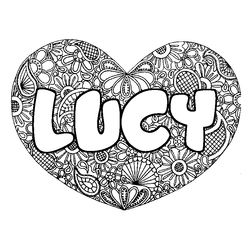 Coloraci&oacute;n del nombre LUCY - decorado mandala de coraz&oacute;n
