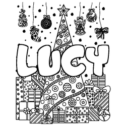 Coloraci&oacute;n del nombre LUCY - decorado &aacute;rbol de Navidad y regalos