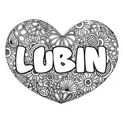 Coloraci&oacute;n del nombre LUBIN - decorado mandala de coraz&oacute;n