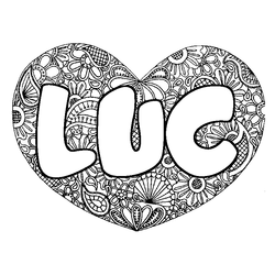 Coloraci&oacute;n del nombre LUC - decorado mandala de coraz&oacute;n