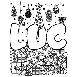 Coloraci&oacute;n del nombre LUC - decorado &aacute;rbol de Navidad y regalos