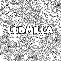 Coloraci&oacute;n del nombre LUDMILLA - decorado mandala de frutas