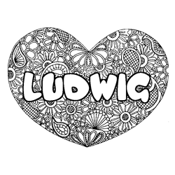 Coloraci&oacute;n del nombre LUDWIG - decorado mandala de coraz&oacute;n