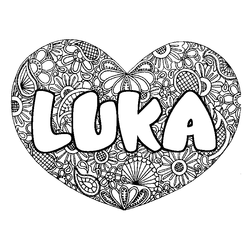 Coloraci&oacute;n del nombre LUKA - decorado mandala de coraz&oacute;n