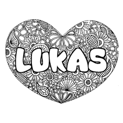 Coloraci&oacute;n del nombre LUKAS - decorado mandala de coraz&oacute;n