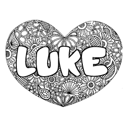 Coloraci&oacute;n del nombre LUKE - decorado mandala de coraz&oacute;n